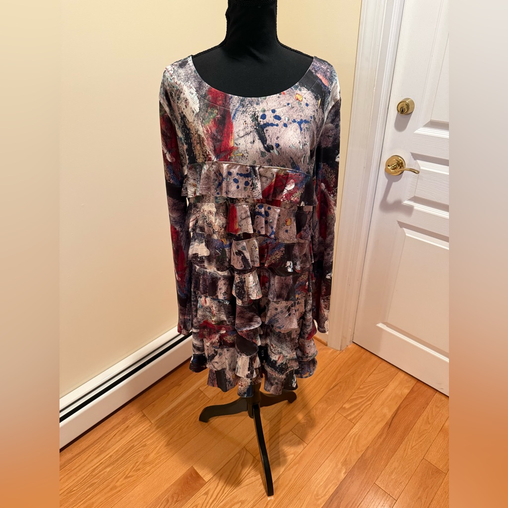 Talk Of The Walk Multicolor Abstract Dress Ruffled Gorgeous L/Xl